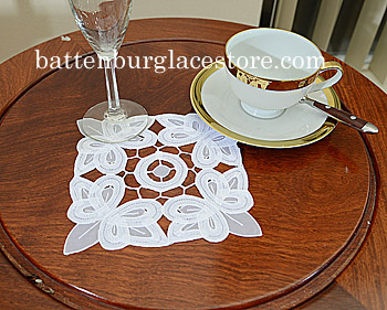 Doilies Organza Square.6 in.Christina Butterflies.White (12pcs)